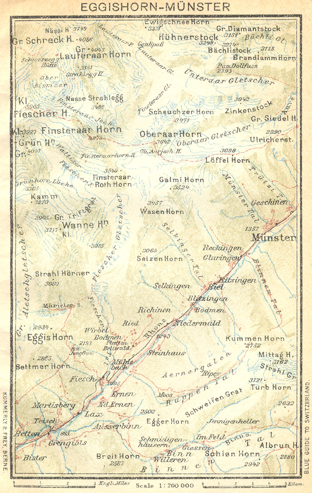 SWITZERLAND. Eggishorn-Munster 1930 old vintage map plan chart
